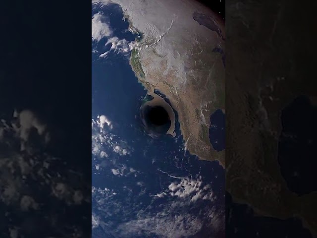 Size comparison between the Earth and a black hole the mass of the Sun. #blackhole #space class=