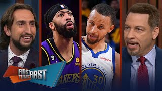 Lakers drop Game 2 vs. Warriors, Steph \& Klay combine for 50 Pts in win | NBA | FIRST THINGS FIRST