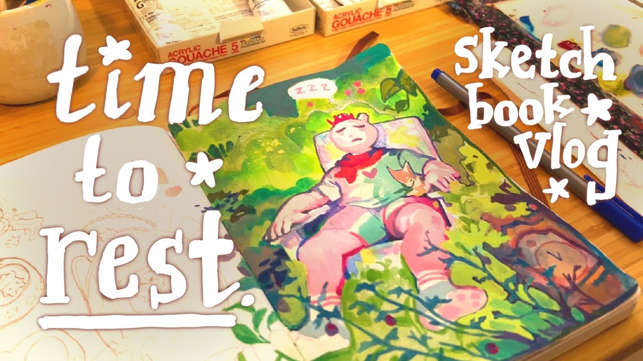 art reset vlog resting and painting with gouache in my sketchbook - YouTube