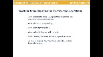 Generational Issues in Global Education: The Veteran Generation