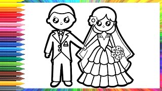 How to draw a bride with a groom for children/Cómo dibujar una novia con un novio para niños