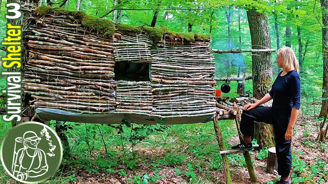 🪓 Hanging Survival Shelter Ready⯇3⯈ Wilderness Life YouTube