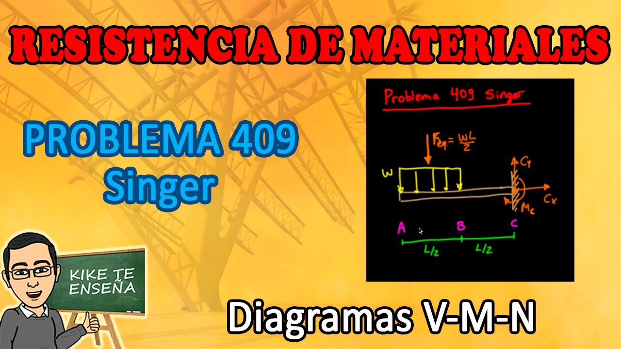 Diagramas V-M-N, Problema 409 Singer - Resistencia de Materiales - YouTube