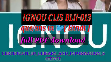 IGNOU CLIS BLII-013 que/ans in Hindi  #CERTIFICATE_IN_LIBRARY_AND_INFORMATION_SCIENCE #IGNOU #CLIS