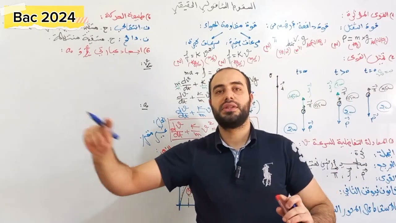 السقوط الشاقولي الحقيقي (دراسة حركة كرة تسقط شاقوليا في حالة سرعات كبيرة |بكالوريا 2024|