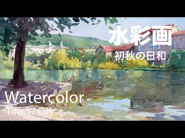 わたしの絵「midnight wave」水彩画 Snow fields at Sunset