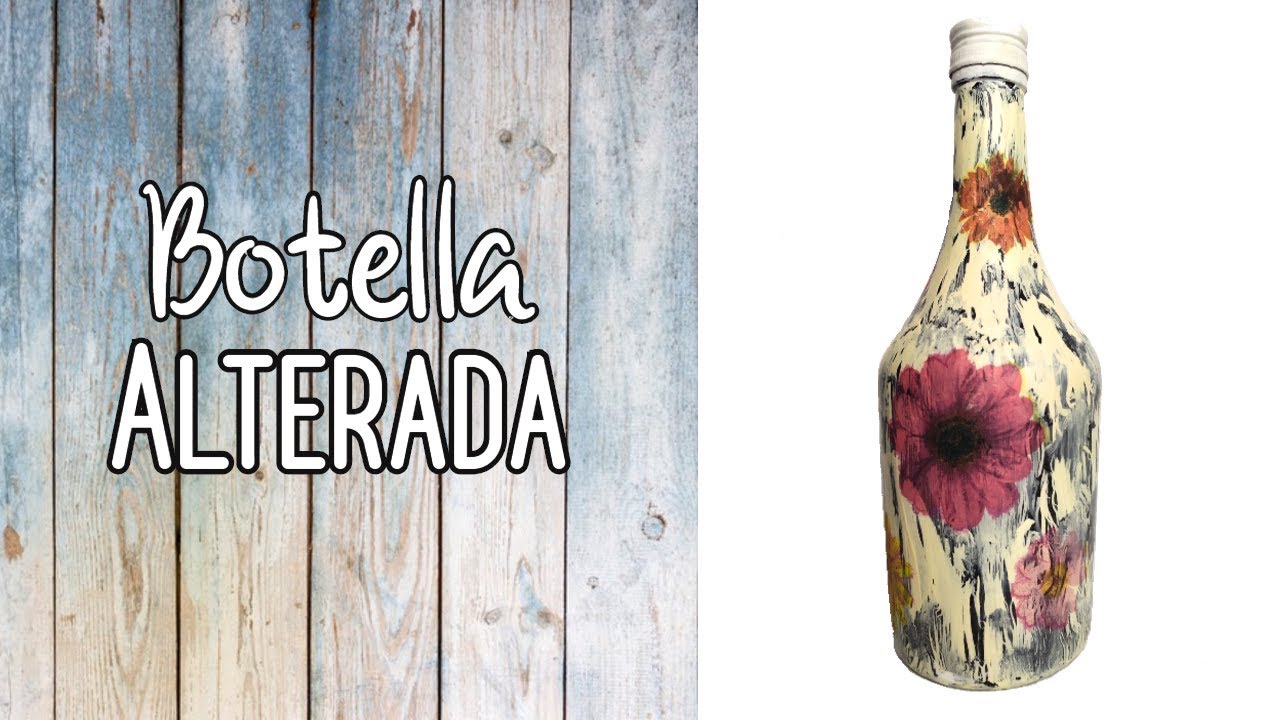 Botella Alterada. Craquelado con cola blanca y decoupage, paso a paso.