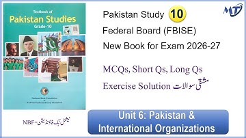 Pakistan Studies Class 10 federal board Chapter 6 (English Medium) MCQs Short Qs and Long Qs unit 6