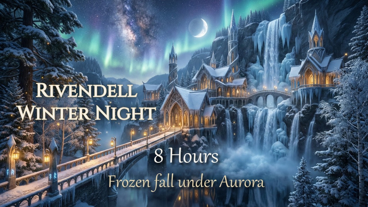 Rivendell Winter Night ❄️ Celtic Music & Waterfalls for Sleep (8 Hours)
