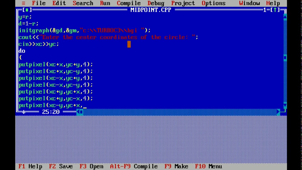 midpoint circle drawing algorithm using c++ YouTube