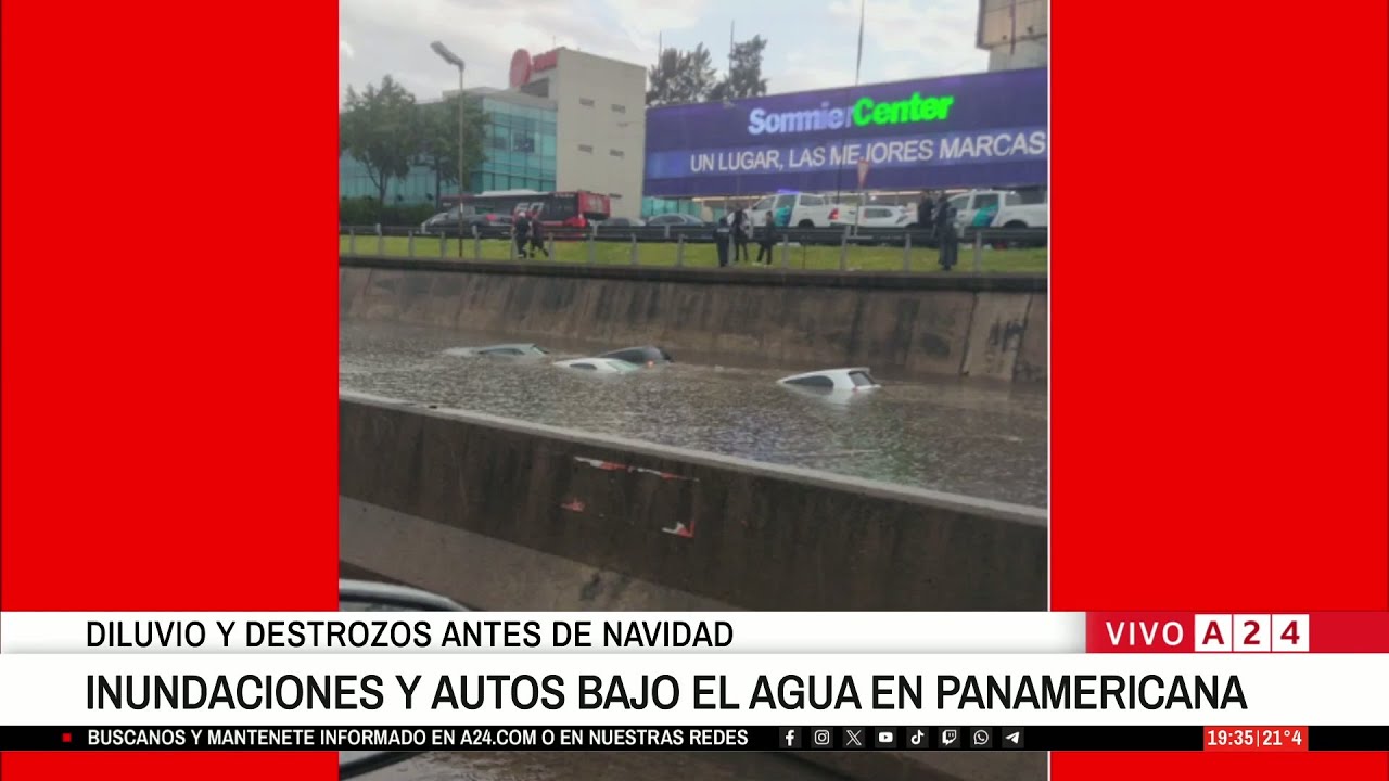Colapso en la ciudad por las fuertes lluvias: inundación en la Panamericana y alertas del SMN para la Nochebuena