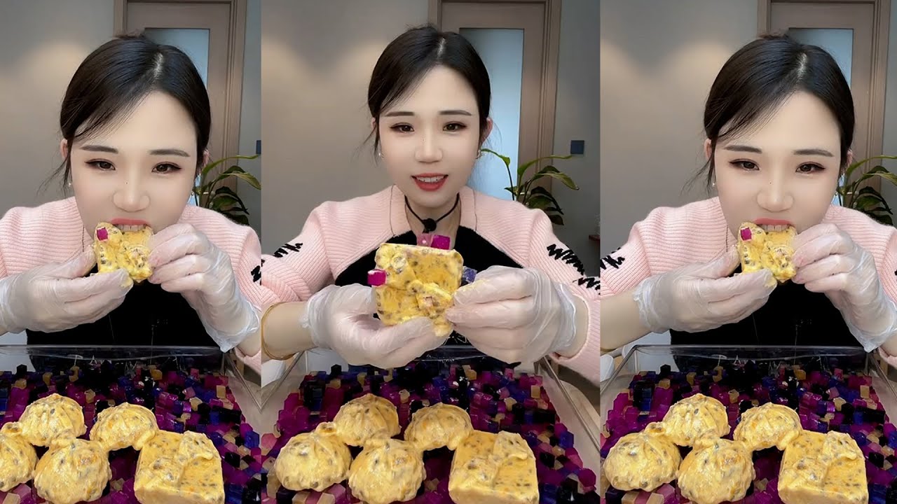 YY / ASMR ICE EATING WITH MATCHA + MILK POWDER + PASSION FRUIT #eatingice #mukbangiceeating / 洋妮儿💋冰