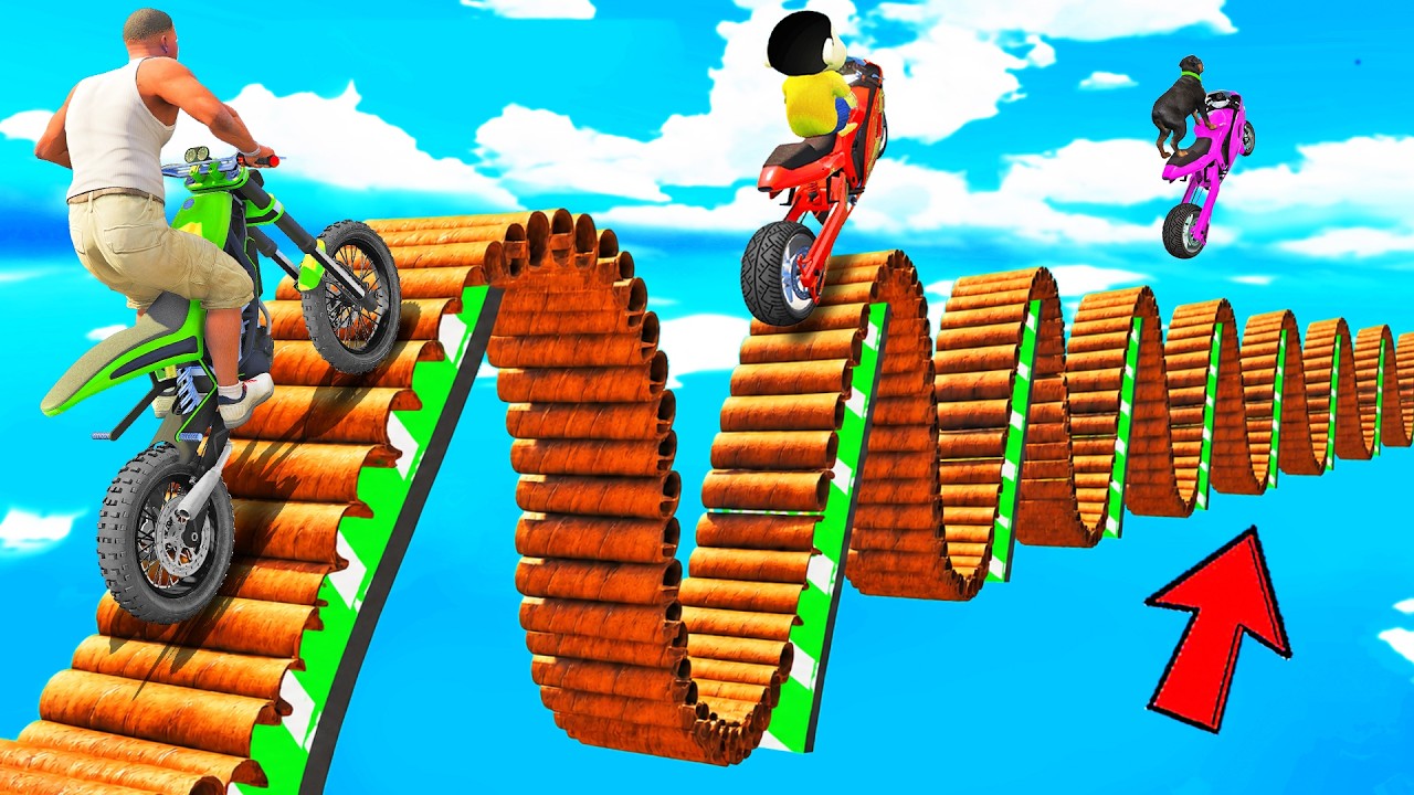 SHINCHAN AND FRANKLIN TRIED THE IMPOSSIBLE BUMPY SPEED BOOSTER PIPES BRIDGE PARKOUR CHALLENGE GTA 5