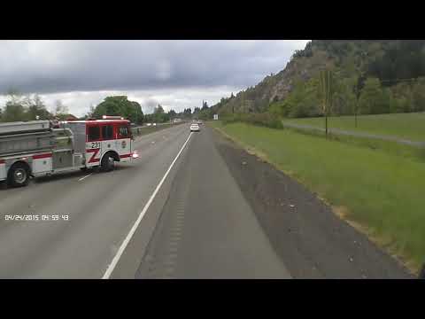 Fire truck makes U-Turn in front of my loaded Semi truck.