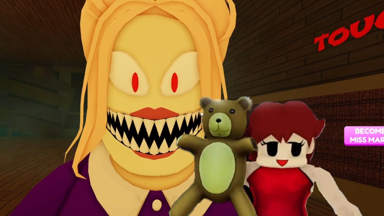 ESCAPE Miss Marie's Library! (SCARY OBBY) fnf Girlfriend Vs Marie All JUMPSCARES & WALKTHROUGH