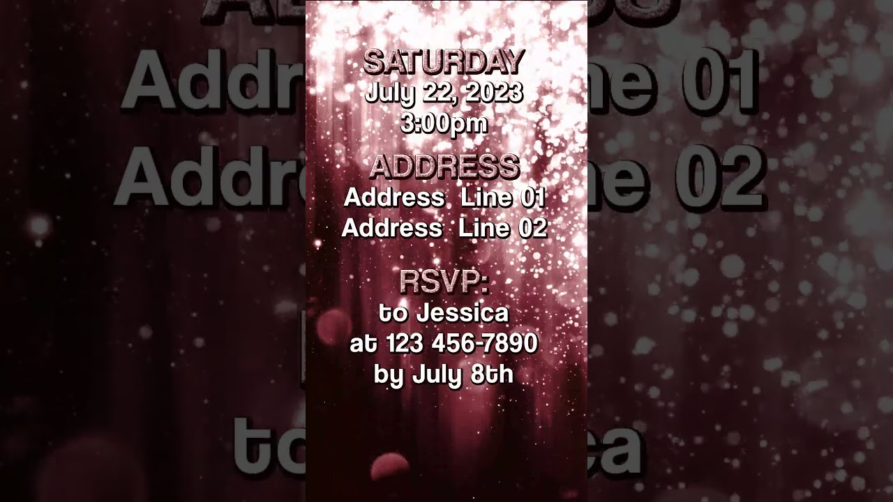 Rose Gold Glitter Birthday Party Invitation for Women, Electronic Invite, Neon Text, Women Birthday