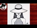 How to draw a girl wearing hat step by step  easy girl drawing  pencil drawing