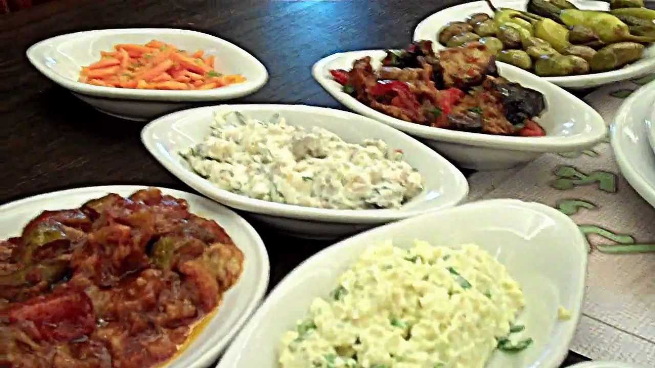 Israel,JaffaIsraeli dinner salads at Itzic Hagadol YouTube