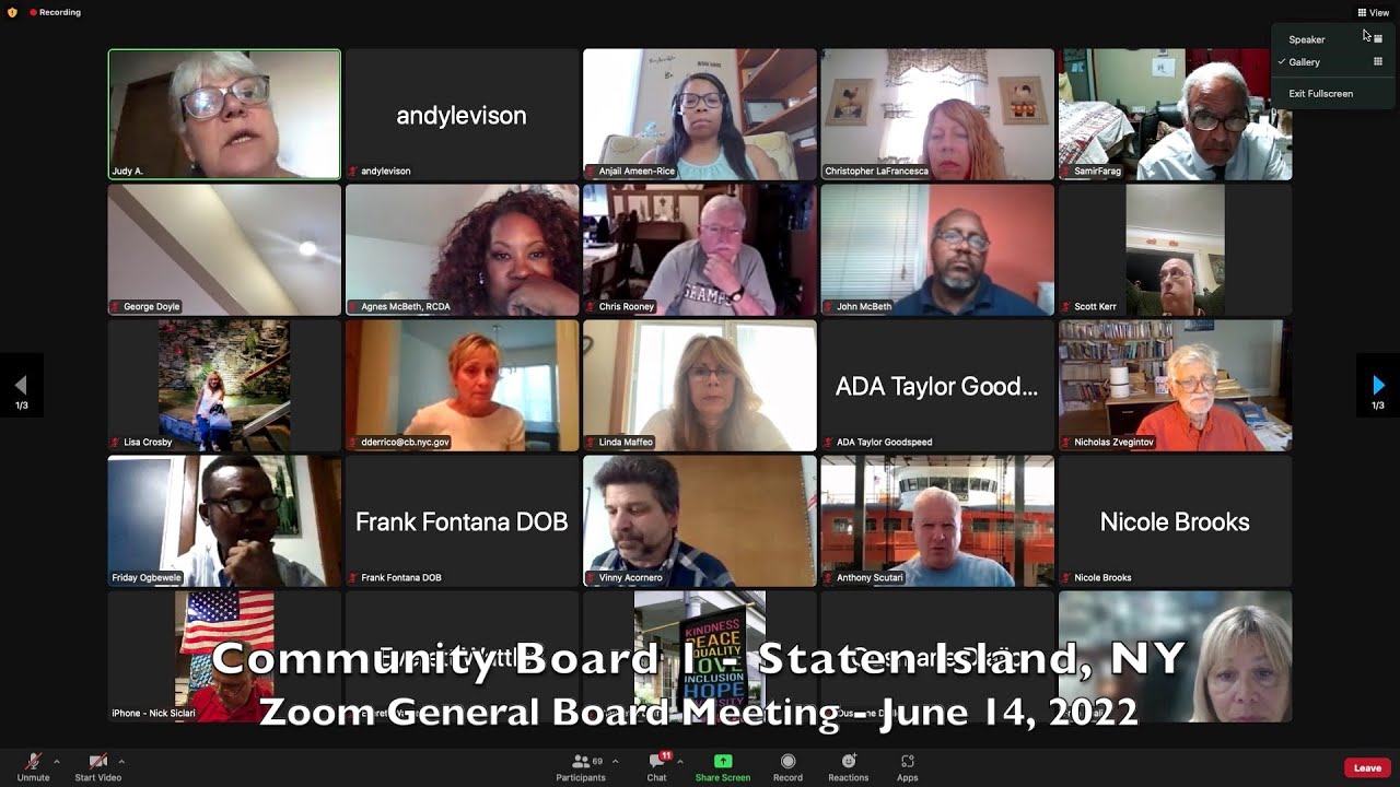 Community Board 1, Staten Island, NY Zoom General Board Meeting