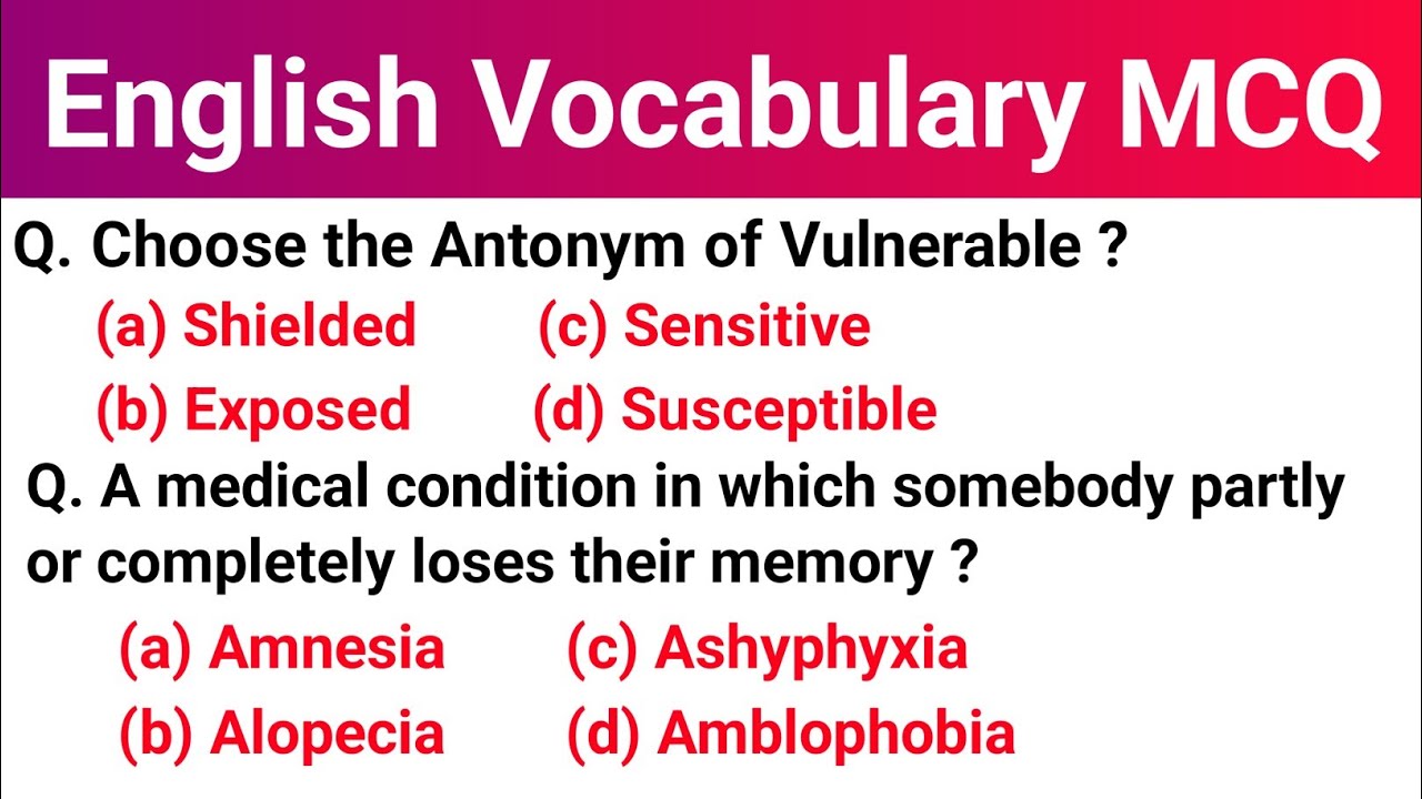 English Vocabulary MCQ TEST | Important English Vocabulary Questions For All Competitive Exams