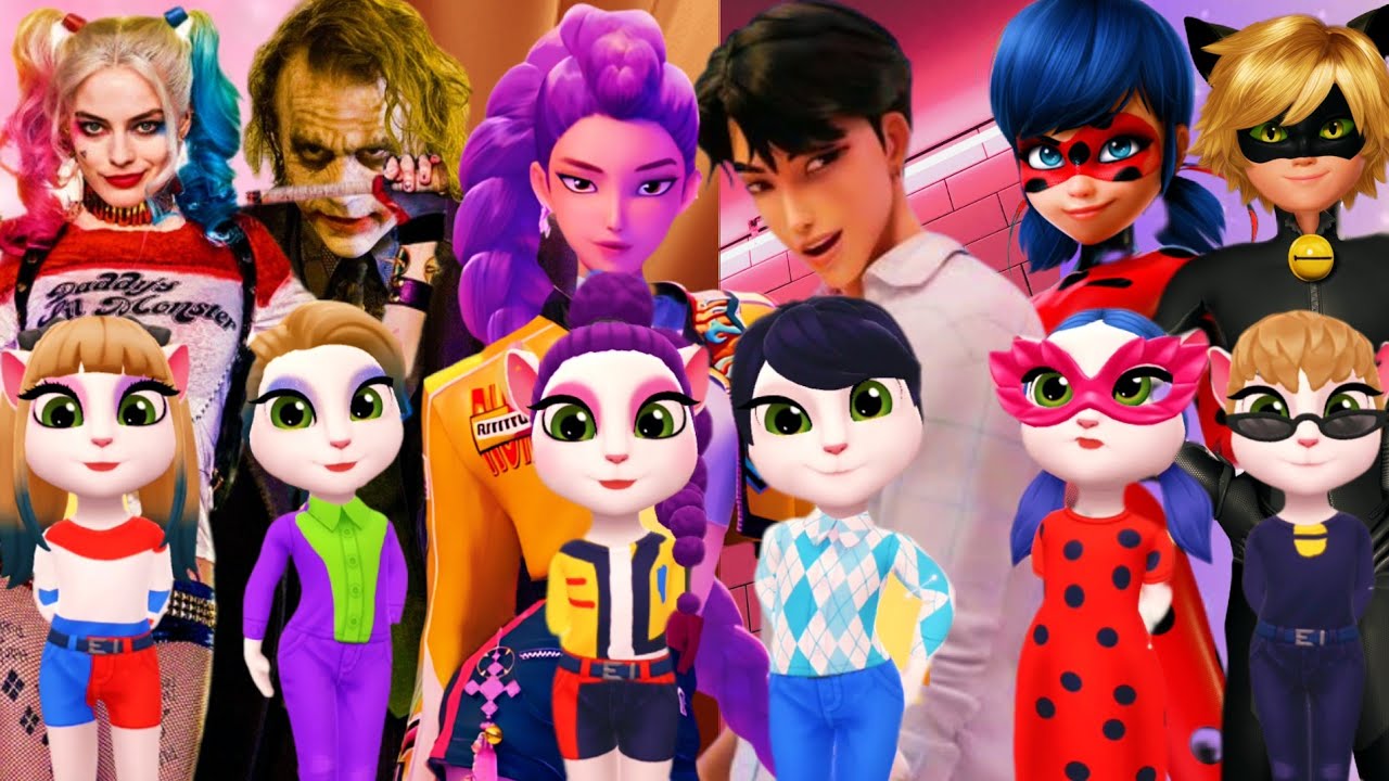 Harley Quinn Joker vs K-pop Jinu vs Ladybug Cat noir  😼 Makeover!My Talking Angela 2 