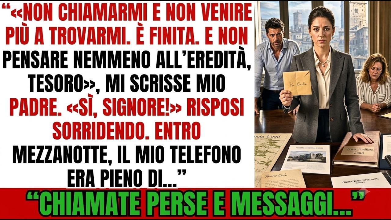 Alle 23:15 il mio telefono impazzì: ventitré chiamate perse, quattordici messaggi vocali, tutti da mio padre. Lo stesso uomo che poche ore prima mi aveva scritto: "Non contattarmi mai più. Per noi...