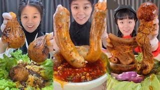 Spıcy Chinese food 🌶 SOSLU ÇİN YEMEKLERİ YEME (Sheep brain, blood sausage)中國大陸各種美食錦集 垂直豎屏- 먹방