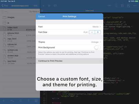 Printing Source Code in Textastic 8 for iOS