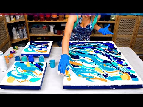 HUGE Surprising Triptych!😲 DYNAMIC 🌊 Abstract Painting ~ Acrylic Pouring ~ Triptych Acrylic Painting