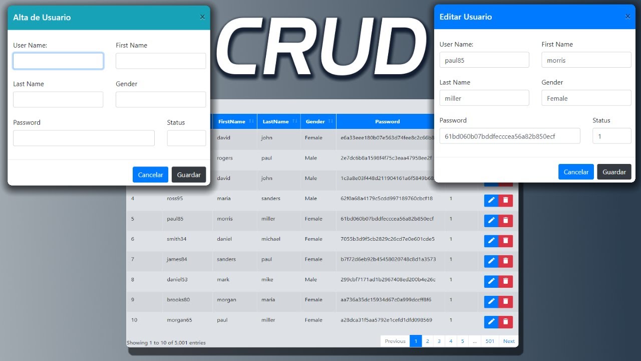 datatable jquery ตัวอย่าง  2022 Update  CRUD con Ajax reload - Datatables