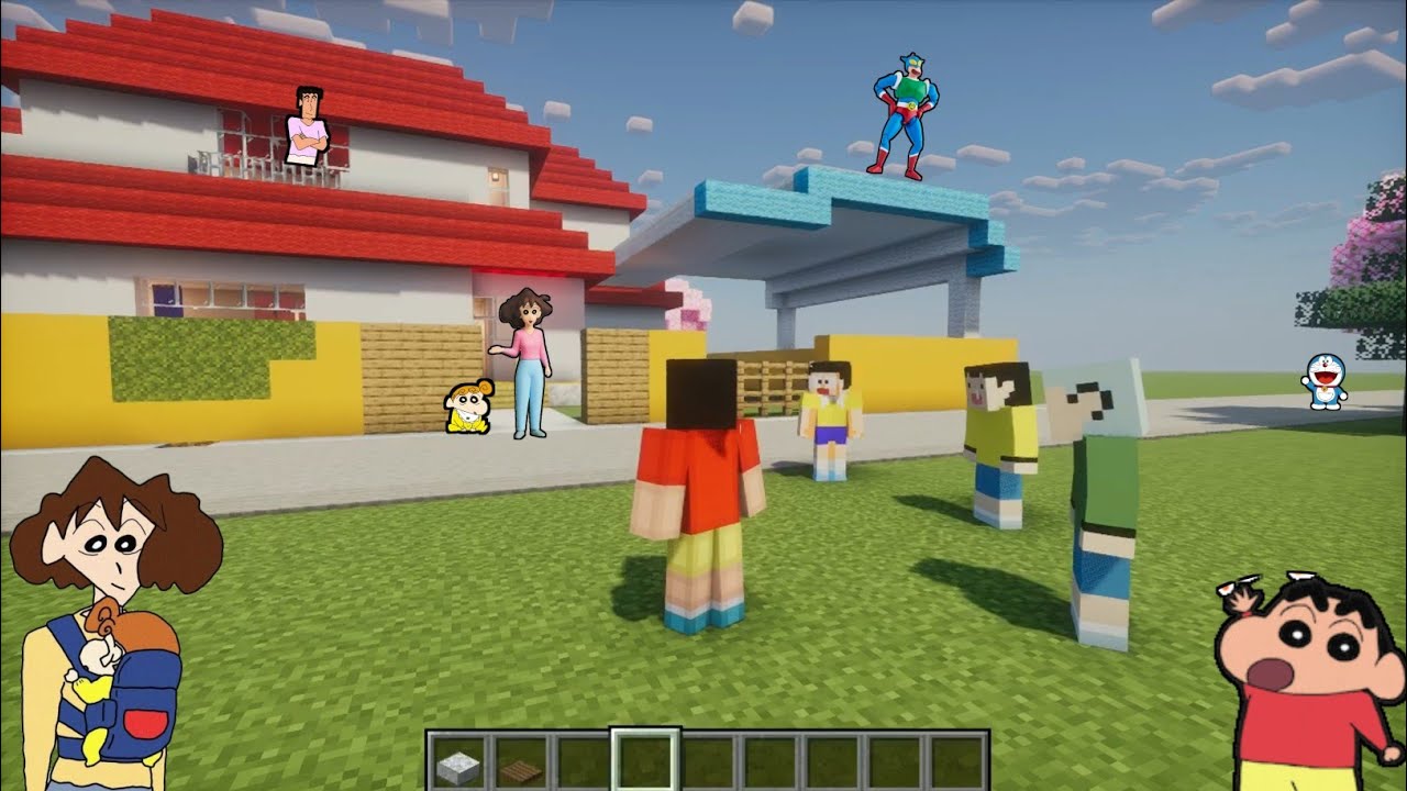 Shinchan Play Minecraft With his Mom And Friends Part 2