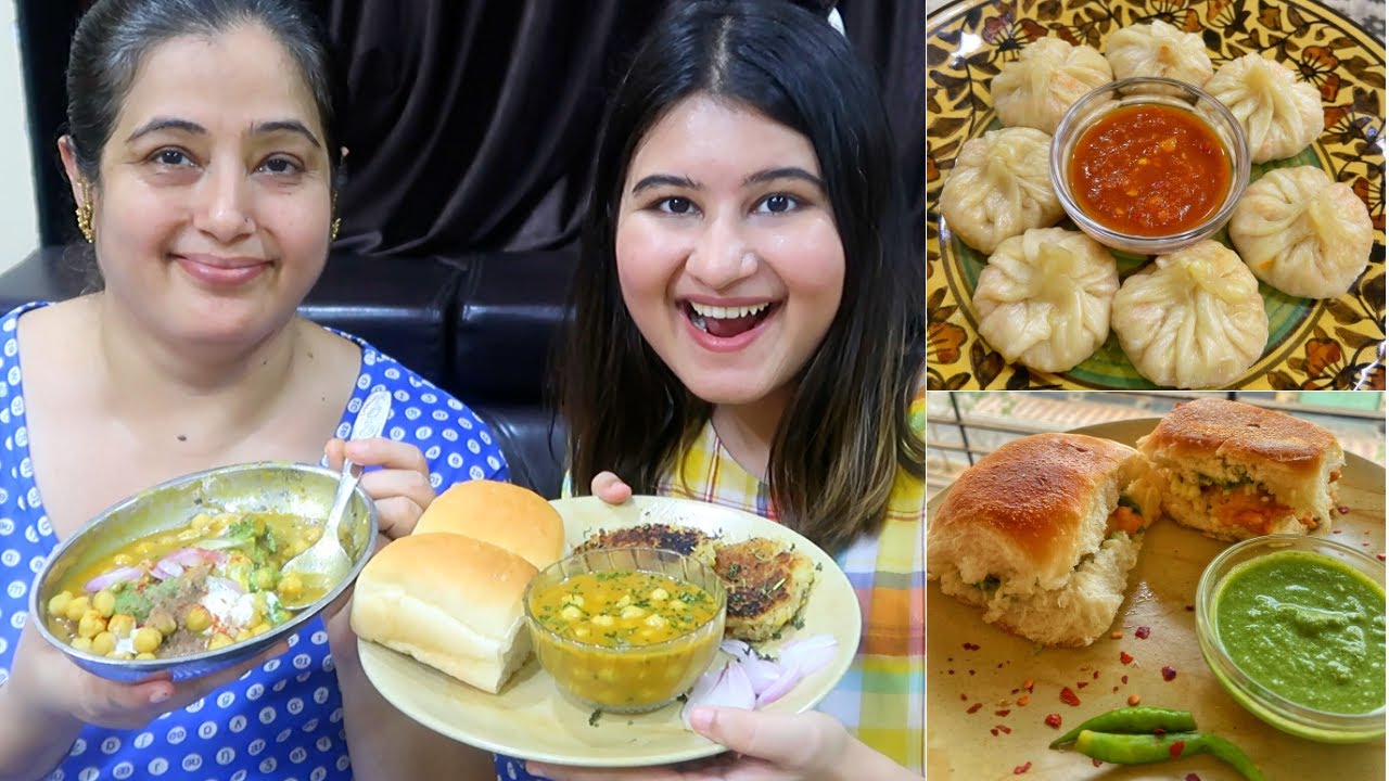 Making STREET FOOD at Home | Veg Momo, Aloo Tikki Chaat & Vada Pav Recipe | 