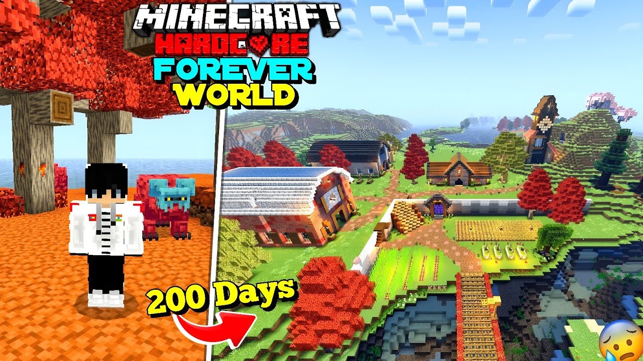 I Survived 200 Days in Forever World in Minecraft Hardcore | Minecraft ...