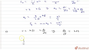 A vehicle of mass `m` starts moving along a horizontal circle of radius R such that its speed va...