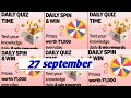 27 september Amazon daily Quiz time and spin and win answer today @AmazonQuizUpdate-n9r 