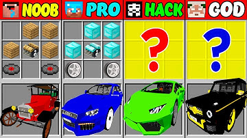 Minecraft Battle: REALISTIC CAR CRAFTING CHALLENGE - NOOB vs PRO vs HACKER vs GOD! (Animation)
