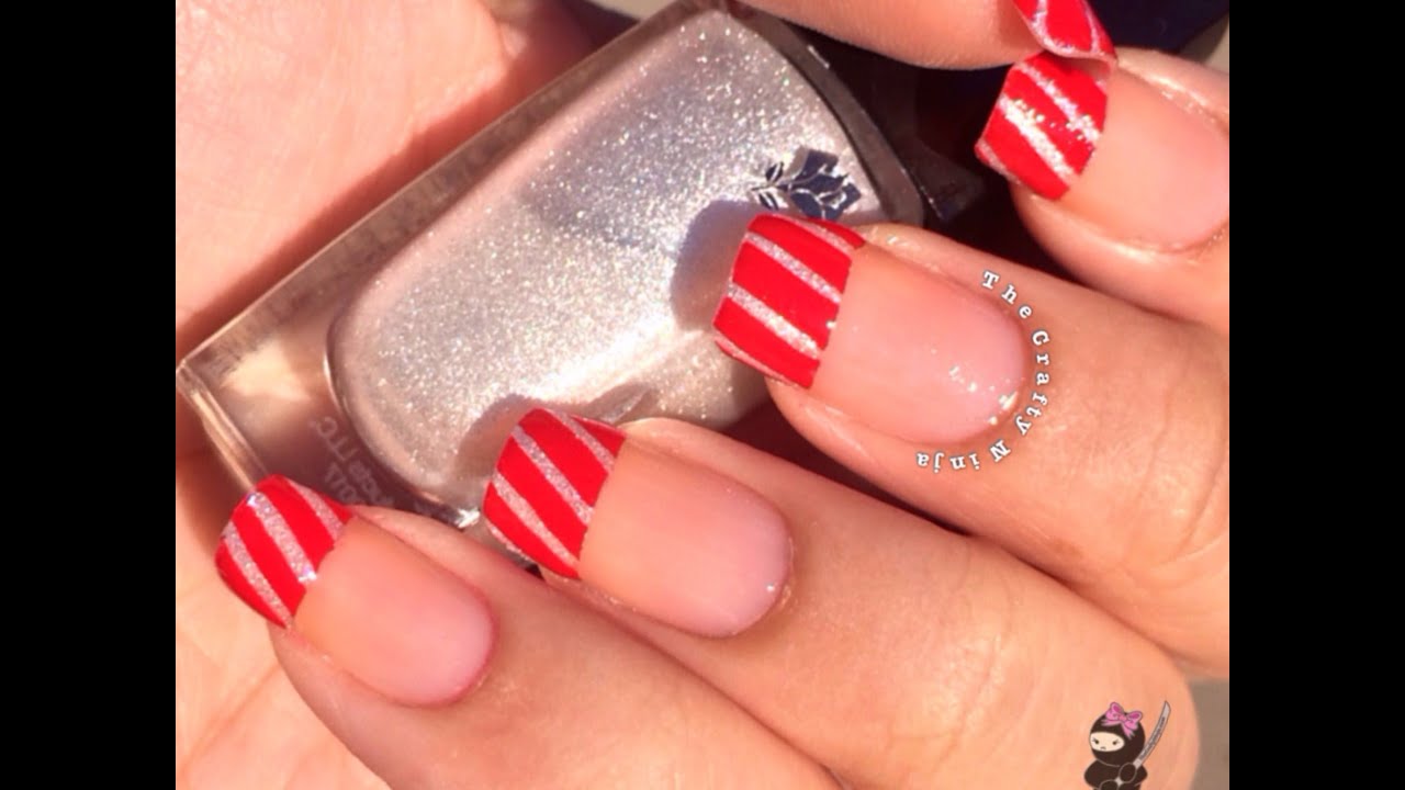 3. Candy Cane French Tip Nails - wide 7