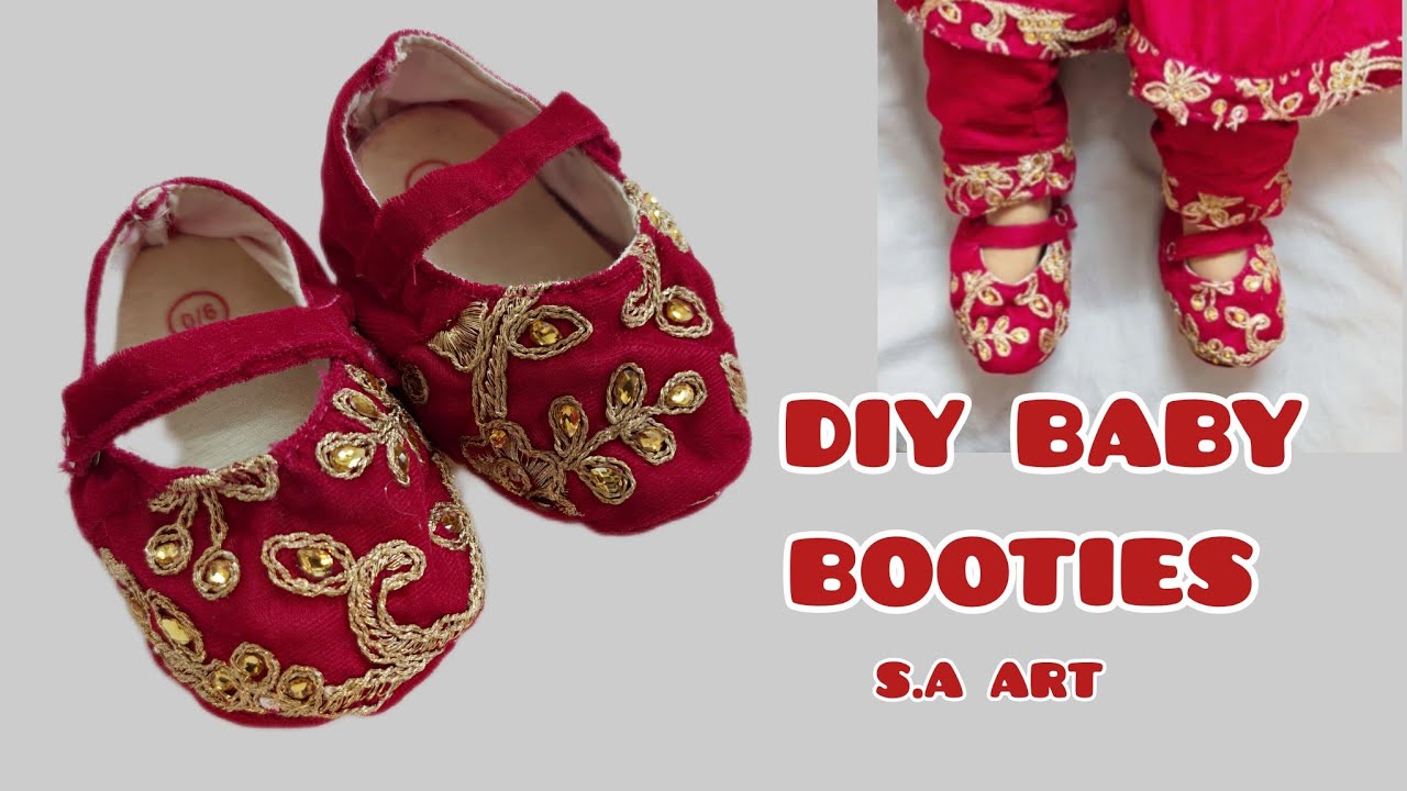 DIY Booties for Baby Girl|بیبی کے لیے نرم جوتے بنانے کا آسان طریقہ|Soft And Cute velvet Fabric Shoes