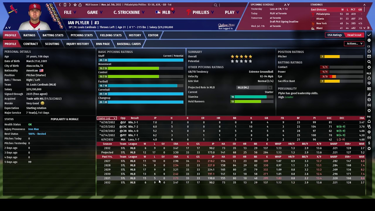 OOTP 19 Phillies Episode 16 - All Star Break 2032 Season