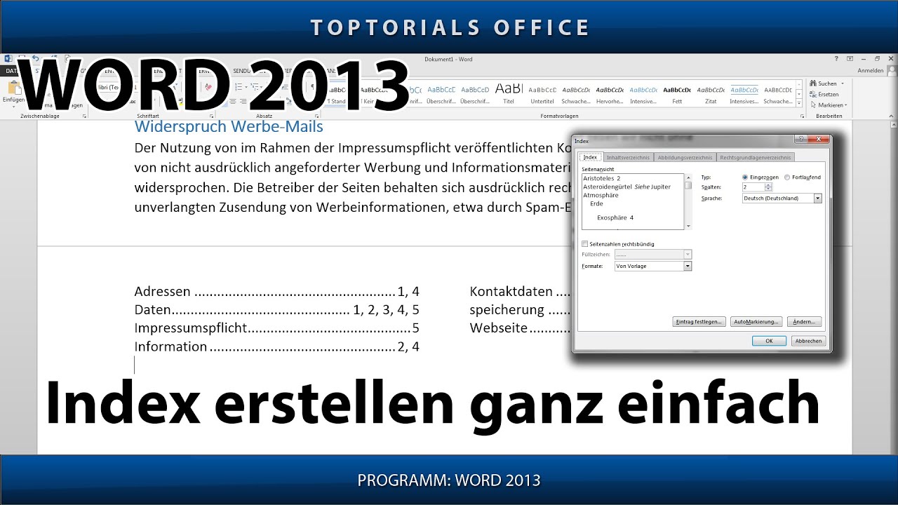 Stichwortverzeichnis Index Erstellen Ganz Einfach In Word Youtube