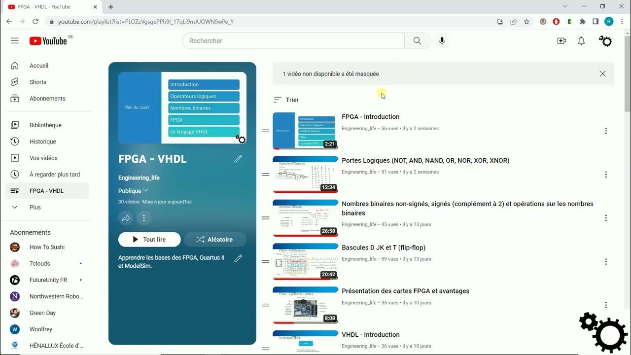 Youtube playlist "1 vidéo non disponible a été masquée" enlever les vidéos supprimées de