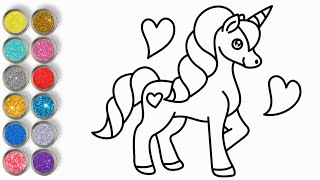How To Draw A Cute Unicorn Glitter Unicorn Coloring For Kids