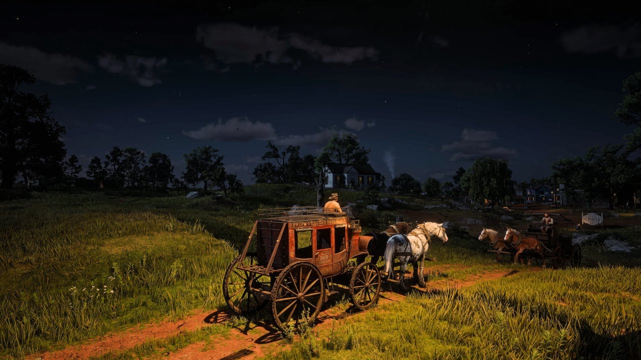 Relaxing Night Horse Carriage Ride ASMR | Wooden Wheels & Hooves | Arthur Morgan  | RDR2 ASMR