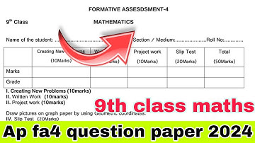 ap fa4 9th maths question paper 2024|9th class maths fa4 real question paper 2024🔥🔥