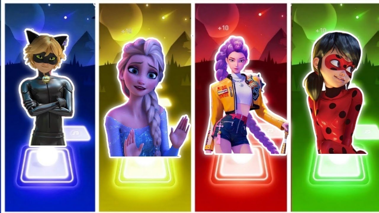 Super Cat VS Fronze VS KPOP Demon Hunters VS Lady bug Tiles Hop EDM Rush Caffen Danse sog Cover 