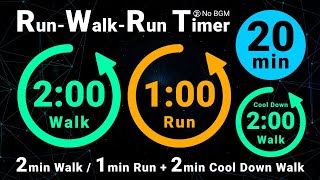 20-Minute Run-Walk-Run Timer: 2min Walk / 1min Run + 2min Cool Down (No BGM)