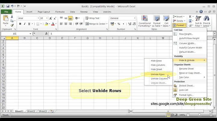 MS Excel 2010 / How to unhide 1st row