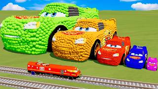 Big & Small Colors Lightning Mcqueen Made Of Balls vs Trains Thomas | BeamNG.Drive screenshot 5