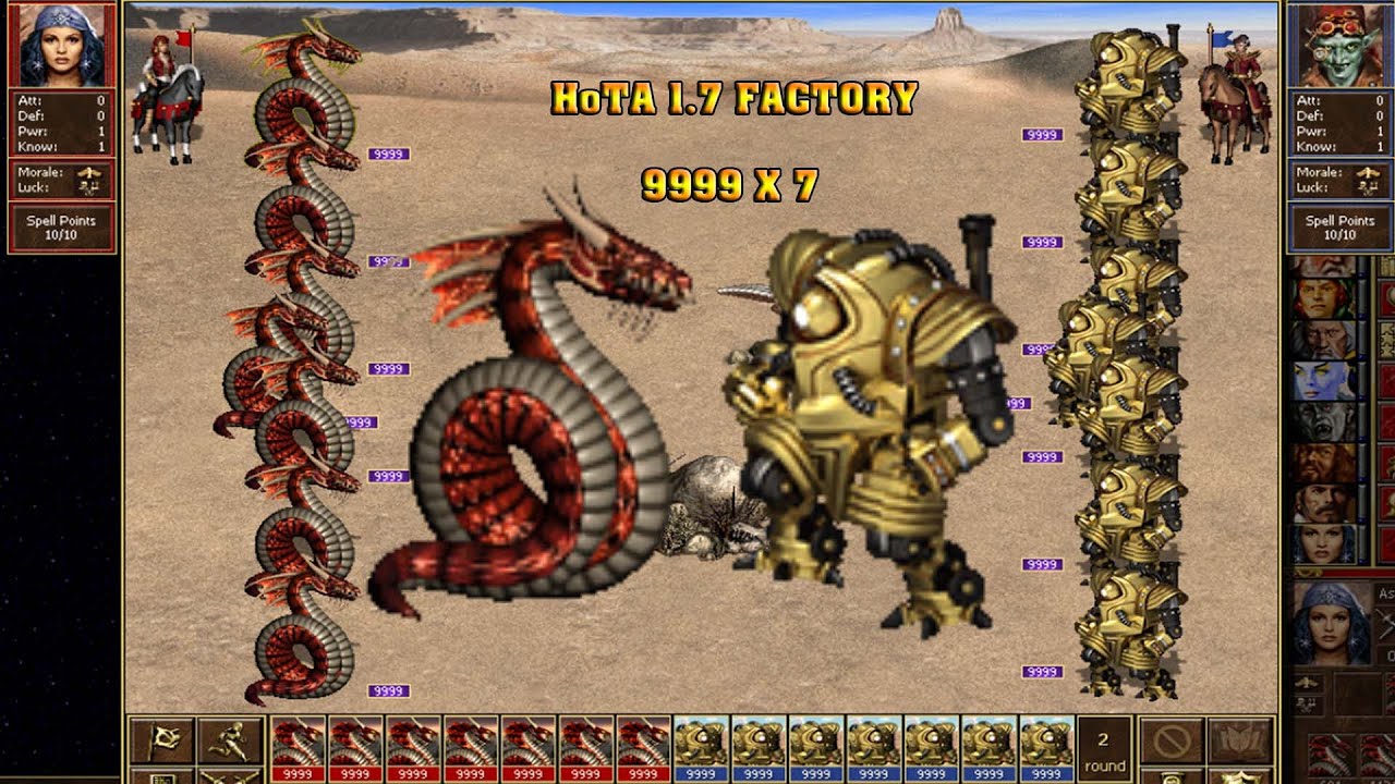 Heroes 3 COMBAT 9999 each slot Haspids vs Juggernauts HoTA 1.7