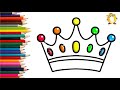 How to draw a crown. Coloring page/Drawing and painting for kids. Learn colors.